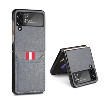 Non-Odtlačkov prstov Kožené Skladacia Taška obal pre Samsung Galaxy Z Flip4 Flip 4 Flip3 5G Flip 3 Zflip4 Card, Matný Kryt Zflip3