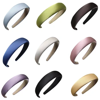 Lesklý Satén Čelenky pre Ženy Multi-farebné Široký 3 CM Hrubé Hubky Plastové Podložky Hairbands