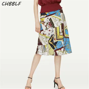 CHBBLF ženy kvetinový tlač midi sukne faldas mujer zips lietať dizajn žena štýlový bežné linky sukne XSL2324
