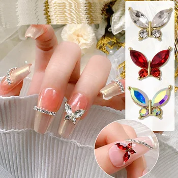 10pcs Jedinečné Nechty Butterfly Umenie Kúzlo 3D Zirkón Lesklé Crystal Motýľ Nechtov Drahokamu Dekorácie DIY Kórea Nechtov Príslušenstvo