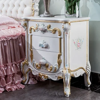 Klasický nábytok z masívu Európskom štýle ručne vyrezávané nočný stolík francúzskeho luxusné nočný stolík so zásuvkami