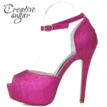 Creativesugar vysoké podpätky ženy, D'orsay típat prst topánky večierok prom samostatné čerpadlá lesk platformu hot pink kráľovská modrá