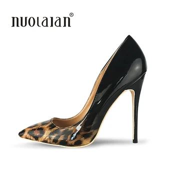 Značka fashion ženy čerpadiel black leopard vysokým podpätkom čerpadlá topánky pre ženy sexy ukázal prst vysoké podpätky strany svadobné topánky žena