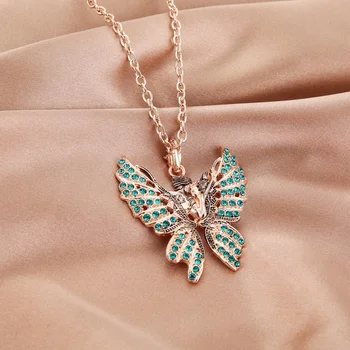 Inkrustované Bohemian Crystal Zirkón Motýľ Tvar Náhrdelník pre Ženy Retro Móda Svetlo Luxusné Ženy Náhrdelník Príslušenstvo Šperky