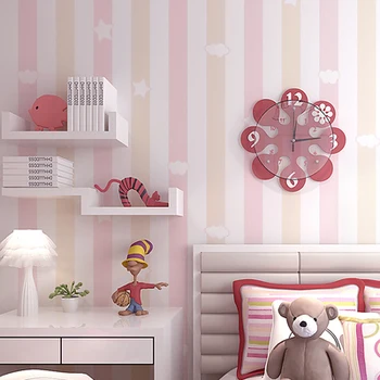 PAYSOTA Deti Miestnosti Princezná netkaných Tapiet Modrá Ružová Zvislý Pruh Spálňa Chlapci A Dievčatá Cartoon Wall Paper Roll