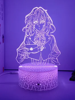 Fialová Evergarden 3d led lampa pre spálne manga nočné osvetlenie, anime, akčné figúrky, Dekorácie lampara de noche dormitorio