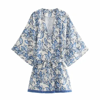 Pekné Bežné Ženy V Krku Luk Čipky Bunda Nové Letné Móde Dámy Čínsky Štýl Vintage Kabát Žena Vytlačené Kimono