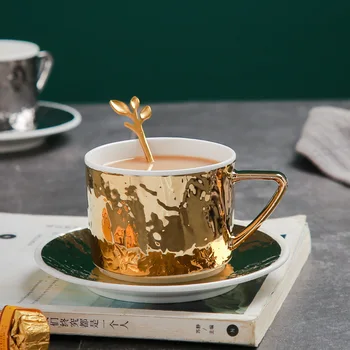 Európska luxusné zlata a striebra razený keramické kávu, pohár a tanier office domácnosti mlieko voňajúce čaj