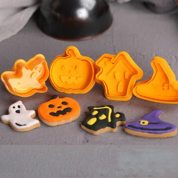 4pcs/set Halloween Cookie Cutter Plesne Biscuit Pečiatka 3D Cookie Piest Fréza DIY Pečenie Plesne Cookie Frézy Pre Kuchynské Náradie