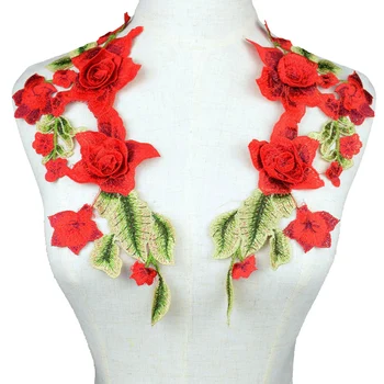 1Pair 3D Červený Kvet, Vyšívané Patch Skupiny Kvet Vysokou Hustotou Výšivky, Kvetinové Nášivka DIY odznak patch príslušenstvo