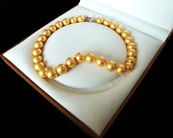ženy Módne Šperky Zriedkavé Obrovský 12 mm Skutočné South Sea Zlatá Shell Perlový Náhrdelník Srdce Spona 18