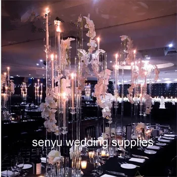 Nový štýl Nádherné svadobné centerpieces 5 zbraní crystal akryl candelabra pre svadobné senyu0201