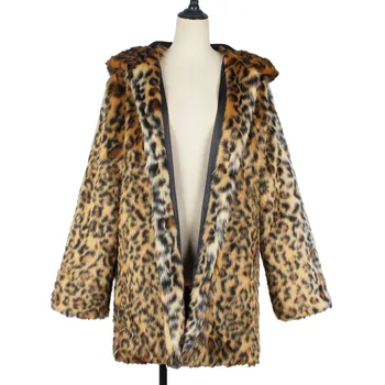 F0310 Nové Módne Zimné Oblečenie Plus Veľkosť Leopard Farby S Kapucňou Kabát Ženy Umelú Kožušinu Kabát
