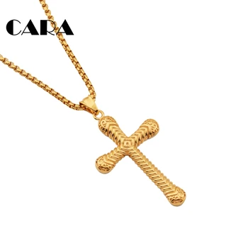 Nové 316L nerezovej ocele Dekoratívne cross Prívesok náhrdelník mens Zlatá farba hip hop móda kríž náhrdelník šperky CAGF0484