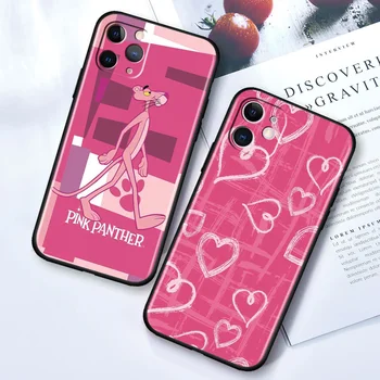 Pink Panther Jahoda Medveď Na iPhone 14 13 12 11 Pro Max Mini XS Max X XR 7 8 Plus 6 Plus Silikónové Čierne Shell Telefón Prípade