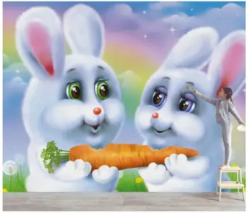 Vlastné foto nástenná maľba 3d izba tapety Cartoon krásne white rabbit deti miestnosti v pozadí 3d nástenné maľby, tapety na steny, 3 d