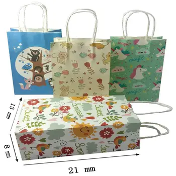 10 Ks/veľa Cartoon zvieratá vytlačené kraft papier taška s držadlami Brithday papierové darčeky taška Slávnostné Strany Prospech 21x13x8cm