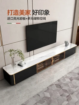 Luxusné light rock doska konferenčný stolík TV kabinet zmes Jednoduchá obývacia izba Moderne biela farba podlahy TV skrinka