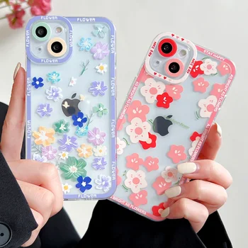 Fialová Ružová Kvetinová puzdro pre iPhone 13 12 11 X XS Pro Max 7 8 Plus Prípade Jasné, Silikónové TPU Ženy, Dievčatá Ochranný Kryt Telefónu