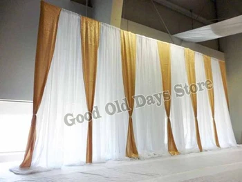 Lesklé Zlaté Závesy s Bielym Pozadím Opony Svadobné Dekorácie 10 ft x 20 stôp