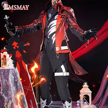 MsMay Hra Genshin Vplyv Diluc Tmavo Červené New Skin Cosplay Kostým, Oblek Muži Ženy Anime Jednotné Halloween Party Oblečenie 2022 NOVÉ