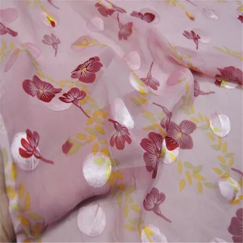 Populárne Roztomilý Hodváb Burn Out Tkaniny s kvetinovým Tlače Dizajn pre Lady Letné Oblečenie