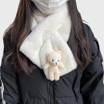 2022 nové rodič-dieťa v zime roztomilý kreslený medveď luxusný šál teplé a hrubé wild kríž šatku