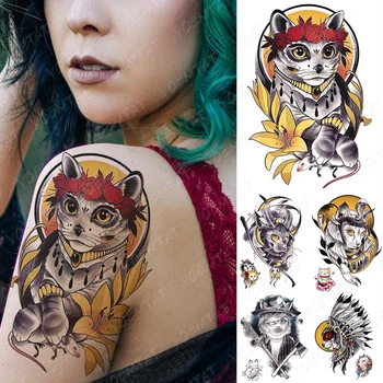 Nepremokavé Dočasné Tetovanie Nálepky Egyptský Mačka Demon Mačka Tribal Mačka Tetovanie Body Art Falošné Tatto Muži Ženy Roztomilý 3D Sexy Tetovanie