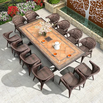 Nádvorie stôl a stoličky zmes vonkajšie open-air ratan stoličky vonkajšie voľný čas jedálenský stôl a stoličky, terasa, záhradný ratanový