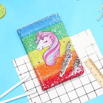 Unicorn Notebook,Reverzibilné Sequin Magic Vestník Notebook Reverzibilné Rainbow Denník kancelárske potreby pre Dievčatá Dospelých Festival Jednorožec