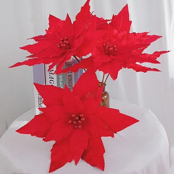 10PCS Vianočné Umelé Kvety Lesk Simulácia Javor Kvetinová Výzdoba Plastové Nový Rok Party Domáce Dekorácie Darček