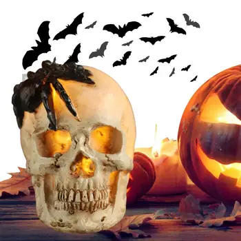 Halloween Lebky Hlava S LED Svetlá Veľmi Realistické Ľudskej Lebky Socha Domova Nočné Svetlo Živice Lebky Prop Strašidelný Horor