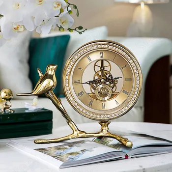 Tvorivosť Zlatý Vták Tabuľka Hodiny Európskej Ročníka Zlatého Pobočiek Zvierat Ornament Kovové Drahokamu Stôl Hodiny Domáce Dekorácie