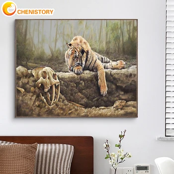 CHENISTORY Maľovanie Podľa Čísel, Tiger S Rámom Obrázky Podľa Čísla Zvierat, Maľovanie Osobný Darček