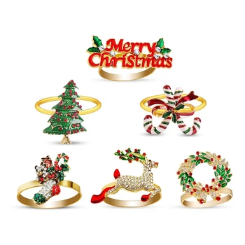 Vianočné Krúžky Na Obrúsky Set 6, Jemná Tabuľka Dekoroch Na Vianoce Dovolenku Svadobné Hostiny, Narodeninové Denne Tabuľka Deco
