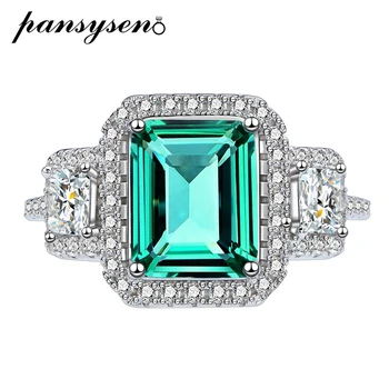 PANSYSEN Vysoko Kvalitnej 100% 925 Sterling Silver Emerald Rez Akvamarín Emerald Drahokam Prst Prstene pre Ženy Strany Jemné Šperky