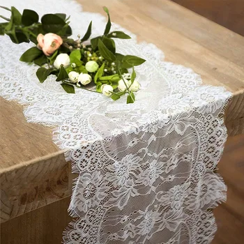 Hot predaj 35x300cm čipky kvet biela čierna tabuľka kryt stoličky pás banquet krst svadobné party tabuľky runner dekorácie