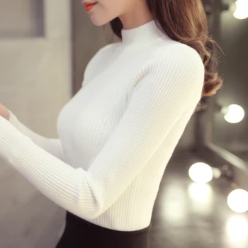 2020 Teplé zimné sveter žena krátke slim pribrala rukáv hlavu sveter s dlhým rukávom tesný Turtleneck Tričko polovicu zimy