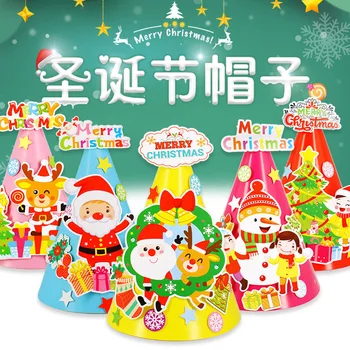 Veselé Vianoce Strany 3D Špicatý Klobúk Dary Santa Claus Elk Snehuliak Nálepky Klobúk Deti HOBBY Ručné Činnosť, Materiál, Taška Vianoce 2022
