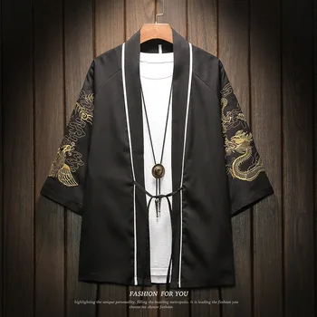 Čínsky Drak Mužov Kimono Vrchné Oblečenie Nadrozmerná Bavlnená Posteľná Bielizeň Opaľovací Krém Vysokej Kvality Haori Tričko Japonské Anime Cosplay, Blúzky