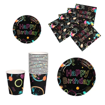 16 ks narodeninovej party riad nastaviť jednorazové tissue papiera tanier papierový pohár farba happy birthday list riad veľkoobchod