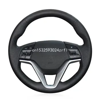 Pre Hyundai Tucson 2015-2019 auto volant, kryt čierny kožený ruka-steh