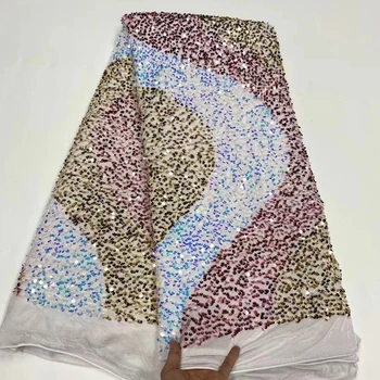 Nový Afriky multicolor sequin vzorované francúzskej čipky textílie pre dámy 