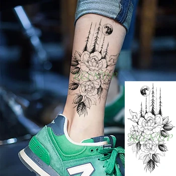 Nepremokavé Dočasné Tetovanie Nálepky vlk mesiac lesov strom, kvet čiernej Falošné Tetovanie Flash rameno nohu Tetovanie pre Dievča Ženy Muži