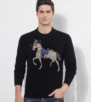 Zimné 2021Men sveter Kamienkami kôň Oblečenie, Streetwear Módy Bežné slim fit Nadrozmerné muž oblečenie