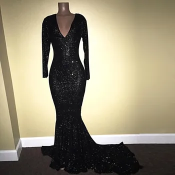 Ženy Večer Prom Celebrity Party Šaty 2022 Plus Veľkosť Dlhý Rukáv, Čierna Luxusné Elegantné Morská Víla Gala Šaty Na Svadbu
