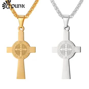 U7 mens svätý benedikt kríž náhrdelník s nehrdzavejúcej ocele reťazca náboženstvo šperky P2517G