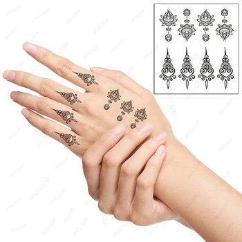 Dočasné Nepremokavé Tetovanie Nálepky Mandala Totem Kvet Čiernej Falošné Strane Prst Umenie Vody Prenos Flash Telo Malé pre Ženy