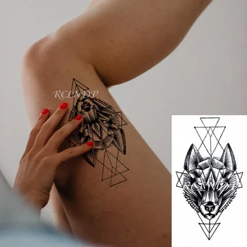 Nepremokavé Dočasné Tetovanie Nálepky Geometrické Vlk Hlavu Vzor Prvku Falošné Tetovanie Flash Tatto Rameno Späť Body Art pre Ženy Muži