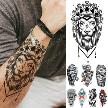Nepremokavé Dočasné Tetovanie Nálepka Lev Koruny Tiger Dračie Tetovanie Kráľ Vlk Lebky Body Art Rameno Falošné Rukáv Tetovanie Ženy Muži